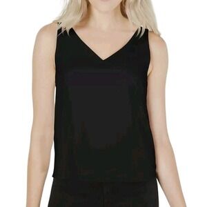 Leyden Basic Black Top Sleeveless V Neck Tank Blouse Minimalist Flowy Top XL NWT